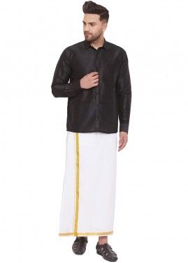 Readymade Silk Black Shirt And Dhoti Set