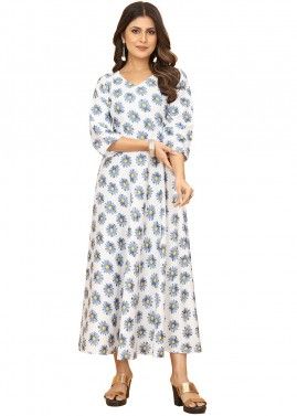 Readymade White Long Dress In Floral Print