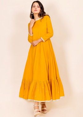 Yellow Readymade Cotton Frilled Dress