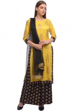 Yellow Foil Printed Readymade Palazzo Suit