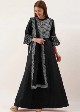 Readymade Black Gota Patti Anarkali Suit 
