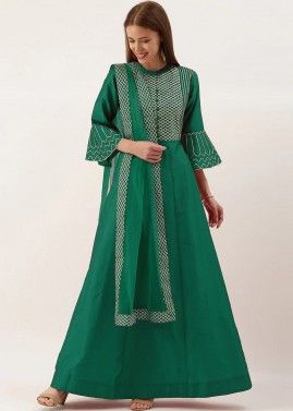 Readymade Green Gota Patti Anarkali Suit