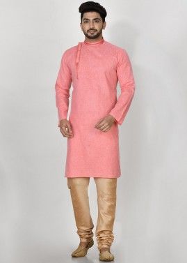Pink Readymade Cotton Kurta Pajama Set 