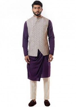 Readymade Purple Kurta Pajama With Nehru Jacket