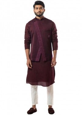 Readymade Purple Kurta Pajama & Nehru Jacket 
