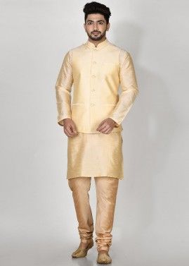 Readymade Cream Dupion Silk Nehru Jacket