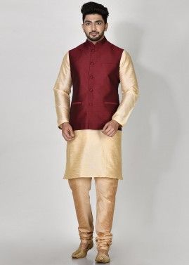 Readymade Maroon Art Silk Nehru Jacket