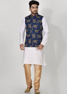 Blue Digital Floral Printed Nehru Jacket