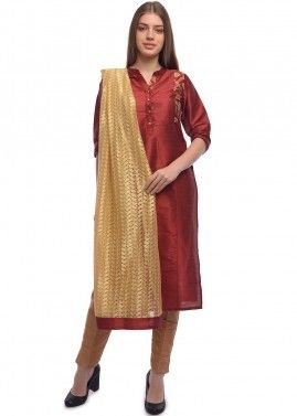 Maroon Straight Cut Readymade Pant Suit