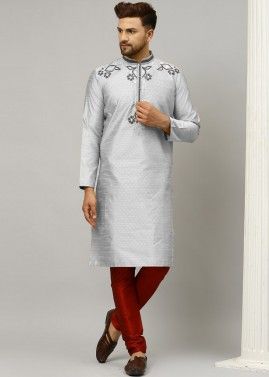 Grey Thread Embroidered Kurta Pajama