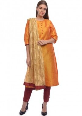 Yellow Straight Cut Readymade Pant Suit