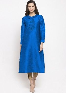 Blue Embroidered Readymade Kurta Pant Set