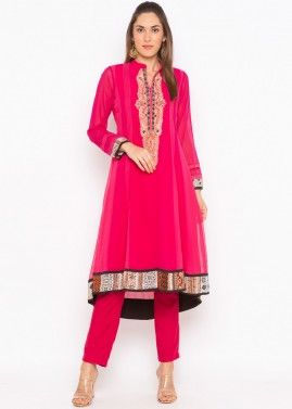 Pink Embroidered Georgette Readymade Kurti
