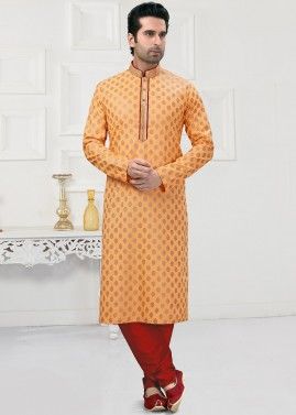 Orange Printed Readymade Kurta Pajama
