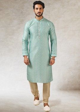 Art Silk Green Readymade Kurta Pajama For Men