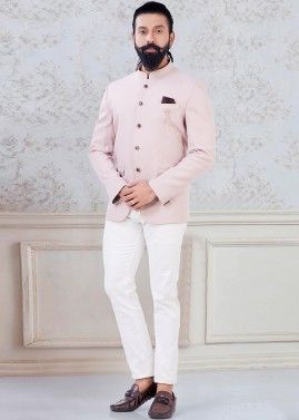 Pink Readymade Rayon Bandhgala Jhodpuri Suit
