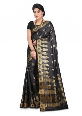 Black Saree in Pure Tussar Silk