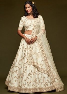 Bridesmaid White Embroidered Silk Lehenga Choli