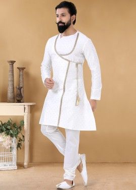 White Angrakha Style Embroidered Kurta Pajama
