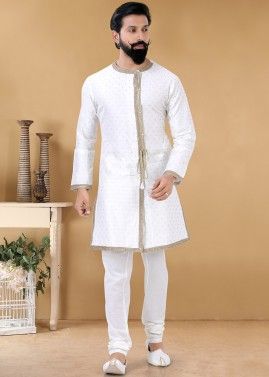 White Chanderi Embroidered Kurta Pajama Set