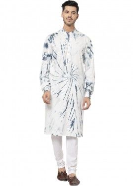 Readymade Off White Tie-Dye Printed Kurta Pajama