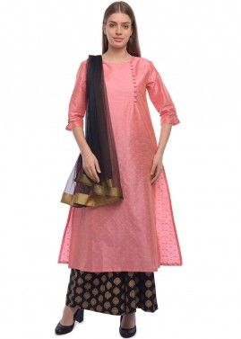 Pink Woven Straight Cut Readymade Palazzo Suit