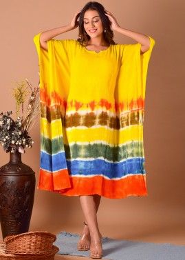 Multicolor Tie Dye Print Readymade Kaftan