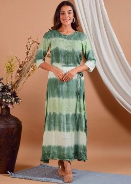 Green Readymade Tie Dye Printed Dress