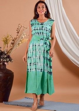 Turquoise Pinted Readymade Dress