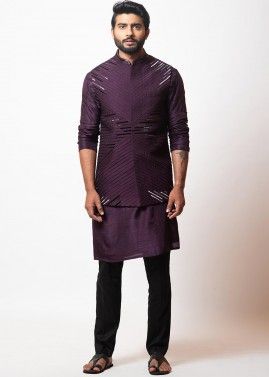 Readymade Purple Embroidered Mens Nehru Jacket