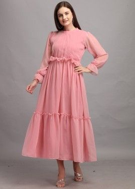 Readymade Pink Tiered Georgette Dress
