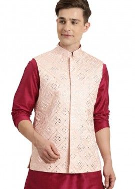 Readymade Pink Mirror Embellished Nehru Jacket