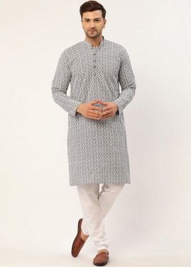 Grey Color Cotton Kurta Pajama