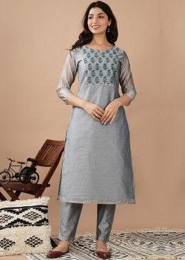 Grey Readymade Straight Cut Suit & Pant