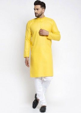 Readymade Yellow Color Cotton Kurta Pajama