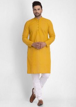 Readymade Yellow Cotton Kurta Pajama