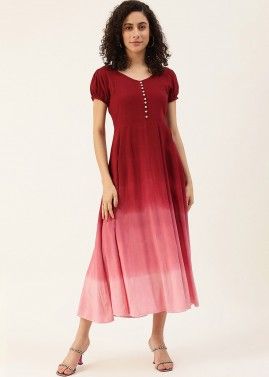 Red Readymade Tie Dye Print Dress