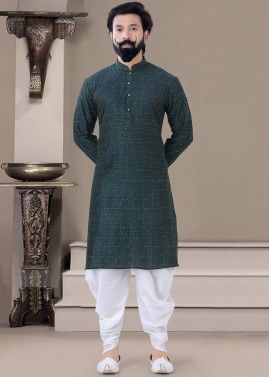 Green Embroidered Dhoti With Kurta For Men
