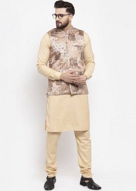 Beige Color Silk Nehru Jacket
