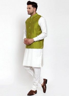 Green Color Cotton Nehru Jacket