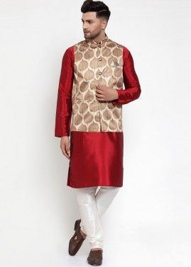 Brown Color Silk Nehru Jacket