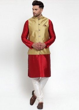 Gold Color Silk Nehru Jacket