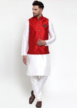 Maroon Color Silk Nehru Jacket