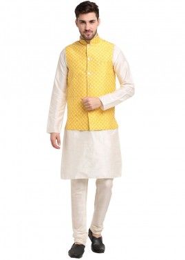 Yellow Color Silk Nehru Jacket