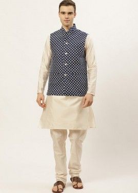 Blue Color Silk Nehru Jacket