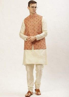 Orange Color Silk Nehru Jacket