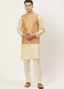 Peach Color Silk Nehru Jacket