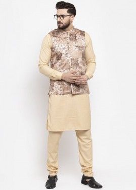 Readymade Beige Silk Nehru Jacket