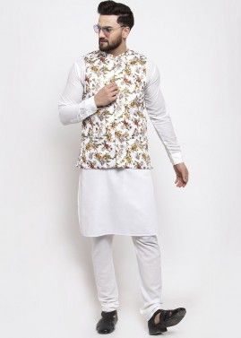 Readymade White Silk Nehru Jacket