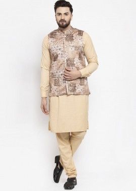 Cream Cotton Kurta Pajama with Nehru Jacket